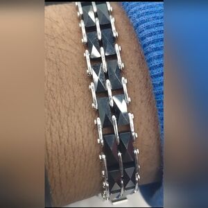 Men's Silver and Black Bracelet
